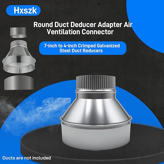 7" to 4" Galvanized Steel Crimped Air Duct Reducer/Increaser - 2 Pack for HVAC, Ventilation & Exhaust Systems (Bathroom, Kitchen, Dryer, Grow Tents, Dust Collection), Round Duct Pipe Adapter Fitting