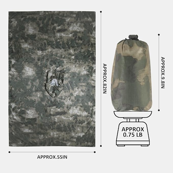 GRVCN Military Rain Poncho, Camouflage Raincoat Outdoor Waterproof Lightweight