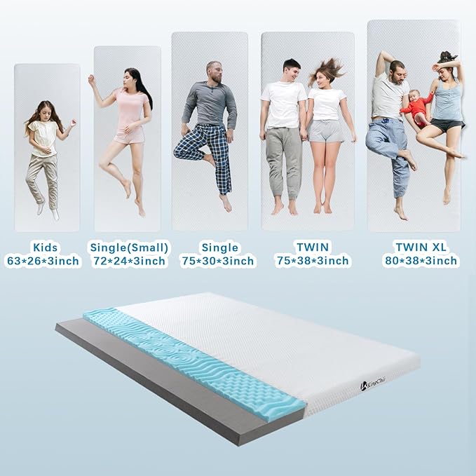 KingChii CertiPUR-US Memory Foam Camping Mattress, Portable Roll Up Travel Car Camping Mattress Sleeping Pad & Floor Mattress, Cot Mattress Guest Bed for Sleepover