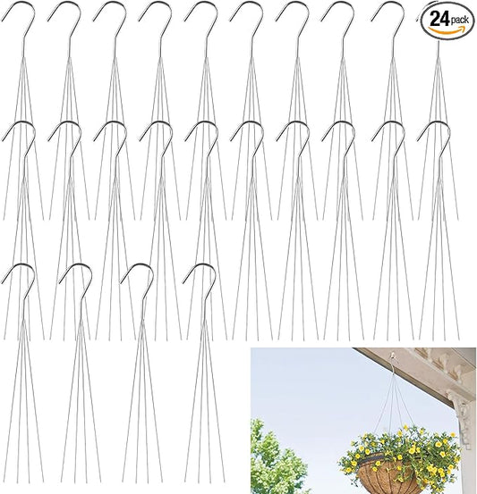 24 Pack 24" 4 Wire Steel Hook Hanger, Wire Plant Hangers for Hanging Baskets, Pot Hangers for Plants for Indoor Outdoor Patio Garden