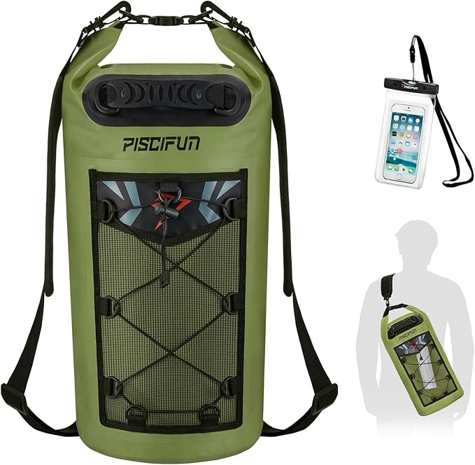 Piscifun Dry Bag, Waterproof Floating Backpack 5L/10L/20L/30L/40L with Waterproof Phone Case for Boating, Kayaking, Fishing