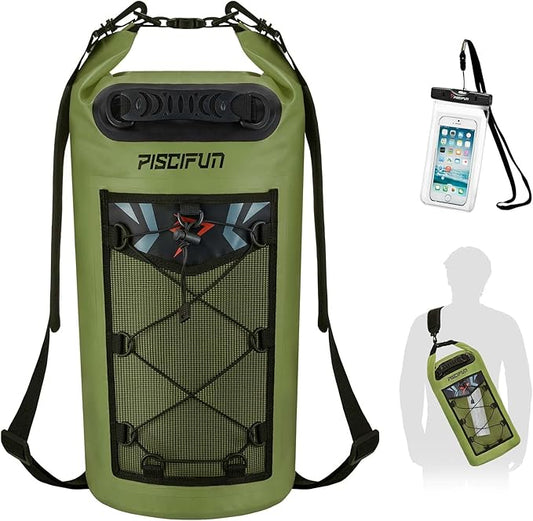 Piscifun Dry Bag, Waterproof Floating Backpack 5L/10L/20L/30L/40L with Waterproof Phone Case for Boating, Kayaking, Fishing