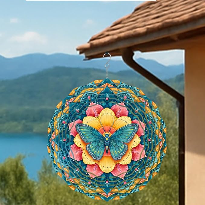 3D Wind Spinner for Garden - 10inch Stainless Steel with Double-Sided UV Printing | High-Resolution Images | Weather-Resistant Outdoor Spinning Decor for Patio, Yard & Gifts (Butterfly)