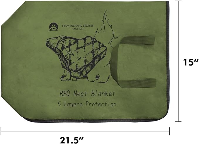 BBQ Blanket for Resting Meat, 5-Layer Insulated Meat Resting Bag for Moisture Retention and Perfect BBQ, Wide Mouth with Handle Design for Briskets, Pork Shoulders, Steaks (Gray Green, 21 Inch)