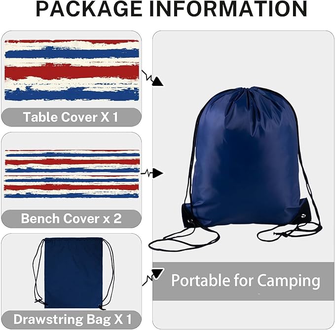 CAPSCEOLL Fitted Picnic Table Cover with Bench Covers with Elastic 8Ft Waterproof Camping Picnic Table Cover Cloths for Outdoors Camping Tablecloth with Drawstring Bag, 96X30in, Red Blue