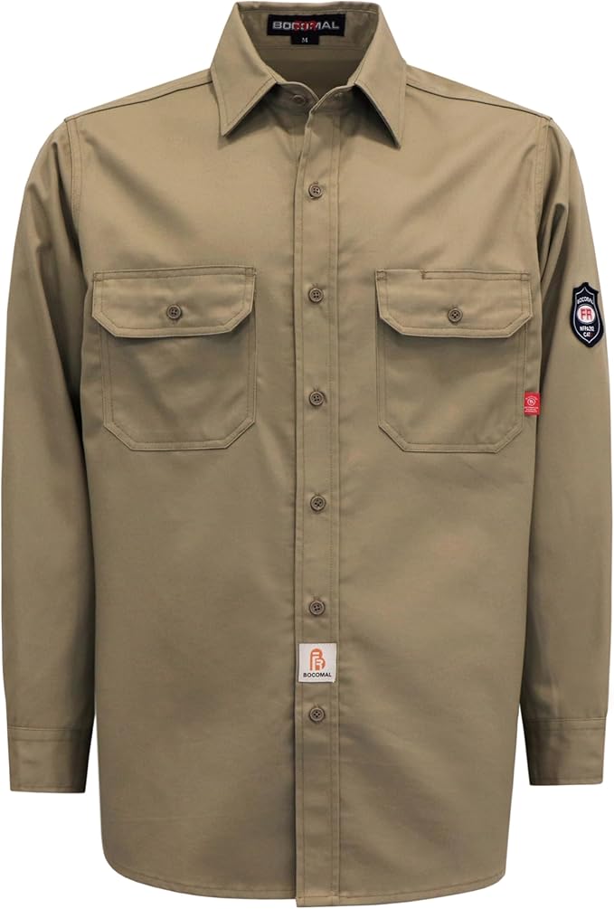 BOCOMAL FR Shirts 6.25oz Lightweight Welding Shirts Flame Resistant Men's Fire Retardant Shirt