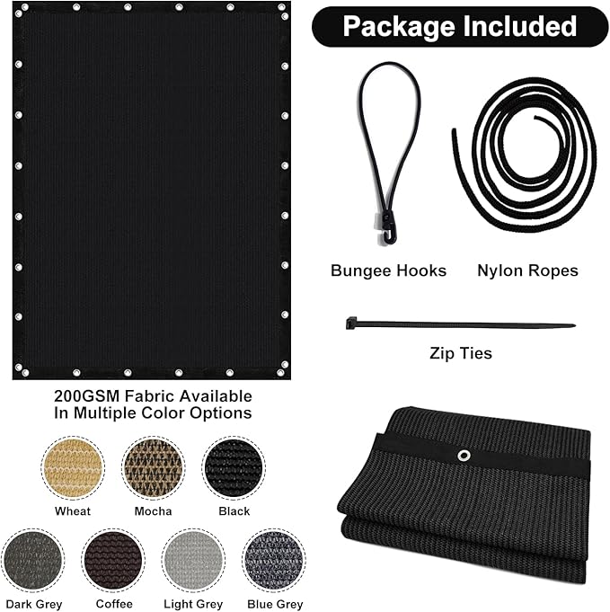 Artpuch 90% Sun Shade Cloth, 6 x 10 FT Pergola Shade Cover Canopy with Grommets, Sun Screen Fabric Tarp for Patio, Outdoor, Garden, Backyard, Black