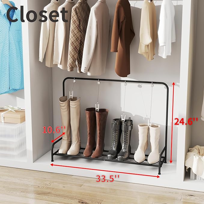 GOYLSER Cowboy Boot Rack Organizer Tall Boots, Black Free Standing Shoe Racks Metal High Boot Holder Shoe Storage for Dorm Room, Closet, Entryway, Bedroom, 33.5" x 10.6" x 24.6"