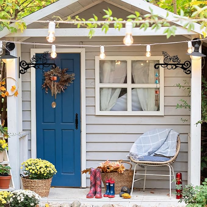 hogardeck Plant Hangers Outdoor Decor, 2 PCS 10??Metal Hanging Plant Bracket with Buttterfly and Flower for Garden Patio Yard Decor, Plant Hooks for Hanging Plants, Bird Feeder, Wind Chime, Lantern