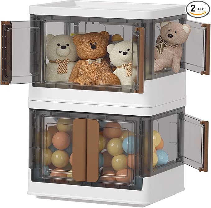 HAIXIN 4 Doors Opening Shelf Organizer, Foldable Closet Organizers and Storage, 6.86 Gal Cube Storage Bin with Wheels, Stackable Storage Box for Blanket Storage and Snack Organizers, 2 Pack