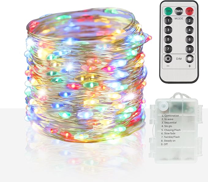 suddus 66ft 200 LED Outdoor String Lights, Multi Color Fairy Lights Battery Operated with Remote, Led Twinkle Lights for Bedroom, Backyard, Wedding, Tree, Mason Jar, Wall, Centerpiece, Christmas