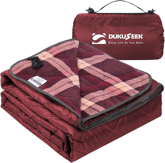 DUKUSEEK Large Waterproof Camping Blanket, Cold Weather Warm Fleece Blankets Windproof Triple Layers for Stadium,Camping, Concerts, Car, Dog