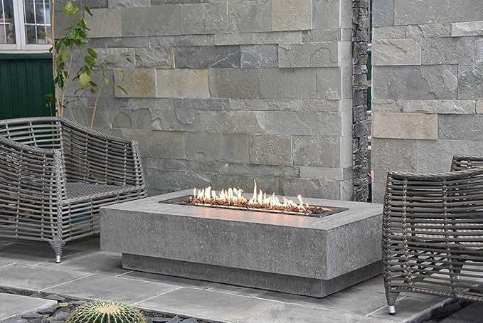Elementi | Hampton Gas Fire Pit Cast Concrete 56" Rectangular Fire Table, Outdoor Fire Pit Electronic Ignition | Canvas Cover, Lava Rock Included | Light Gray (Natural Gas)