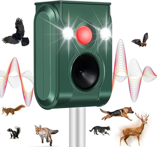 Cat Repellent Outdoor, Solar Ultrasonic Animal Repeller with Motion Sensor Flash Lights Waterproof Deer Repellent Devices Skunk Raccoon Squirrel Dog Cat Deterrent Outdoor for Garden Yard