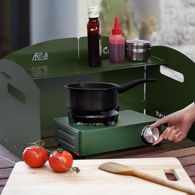 Camping Stove Windscreen 4 Plates Steel Camp Stove Windscreen Folding Outdoor Picnic Cooker Stove Wind Screen Windshield with Drawstring Bag for Camping, Hiking, Picnic, Backpacking, Cooking