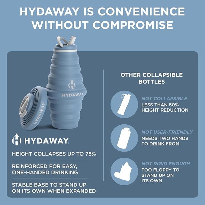 HYDAWAY 25oz Collapsible Water Bottle - BPA-Free, Leakproof, Lightweight, and Space-Saving - Perfect for Hiking, Travel, and All-Day Hydration