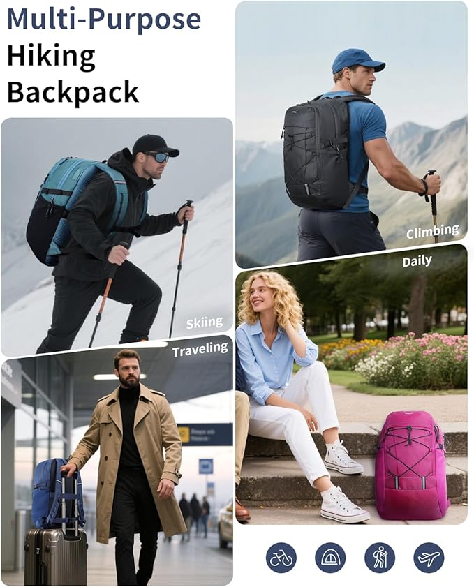 ECOHUB Hiking Backpack 30L Travel Backpack Lightweight Casual Daypack Water Resistant Camping Bag Outdoor Sports Back pack for Men Women