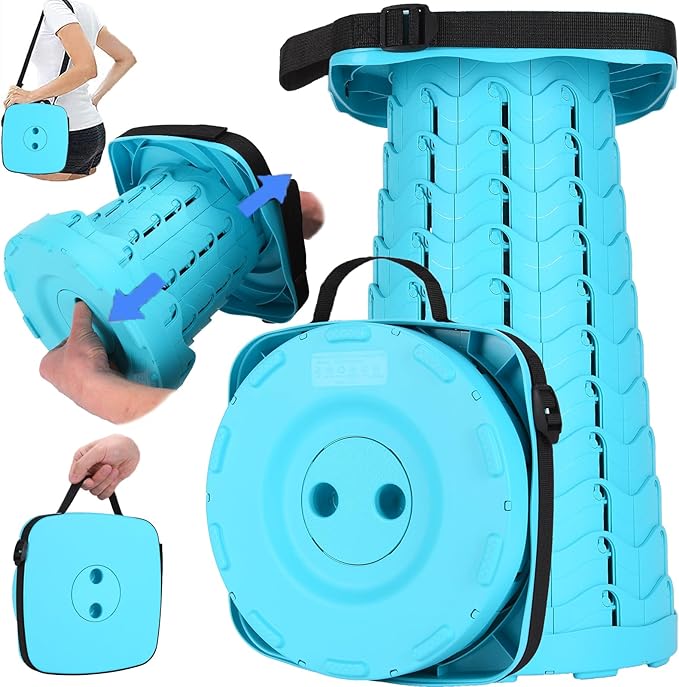 Fishboy Upgraded Square Collapsible Stool, 400lbs Max Weight, Lightweight But Sturdy, Portable Retractable Folding Telescoping Foldable Camping Stool for Adults Outdoor Fishing Hiking Travel BBQ