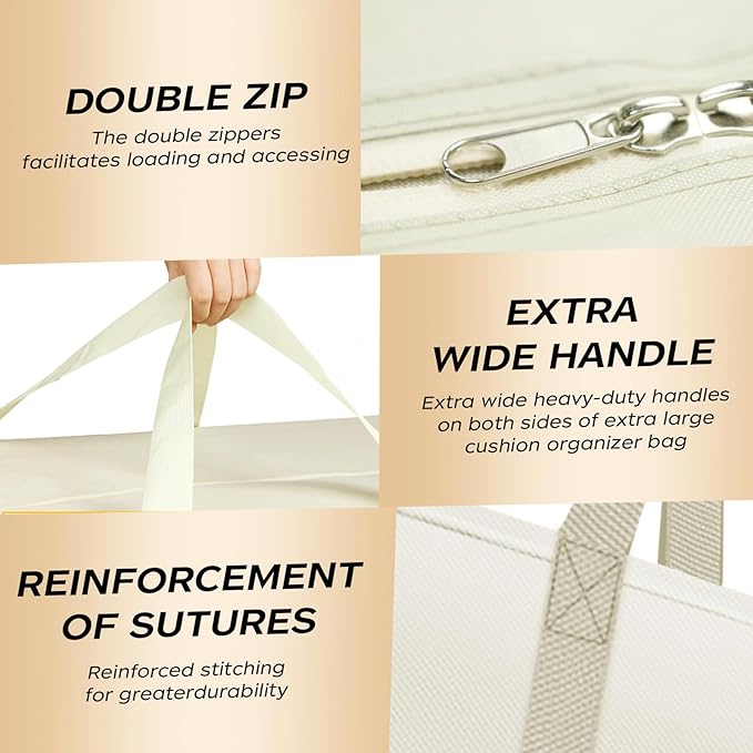 2 Pack Cushion Storage Bag Waterproof Outdoor Cushions Storage Bag 68" L x 30" W x 20" H Large Patio Furniture Cushion Storage Bags with Handle and Zipper (Beige, 2 Pack)