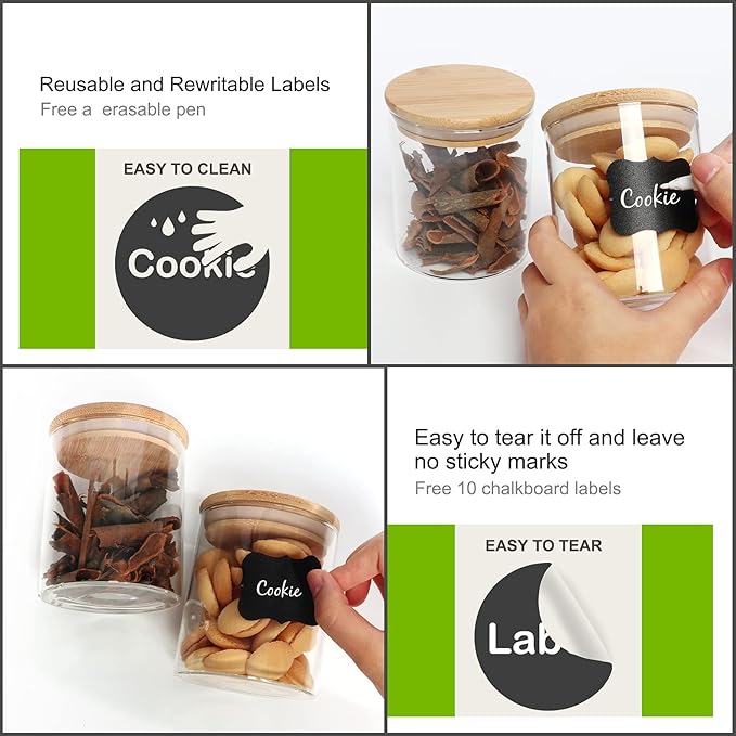 Glass Food Storage Containers Jars with Airtight Bamboo Lid 12 oz 9 pcs, 340 ml Pantry Organization Jar, Glass Terrarium with Lid, Spice, Flour and Sugar Container, Canister Set for Kitchen Counter