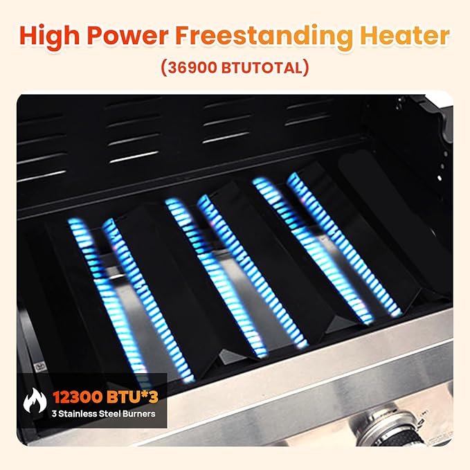 3-Burner Propane Gas BBQ Grill with Porcelain-Enameled Cast Iron Grates, Baking Sheet, 2 Foldable Side Table, 36,900 BTU Stainless Steel Grill for Outdoor Camping Barbecue Grilling Backyard Cooking