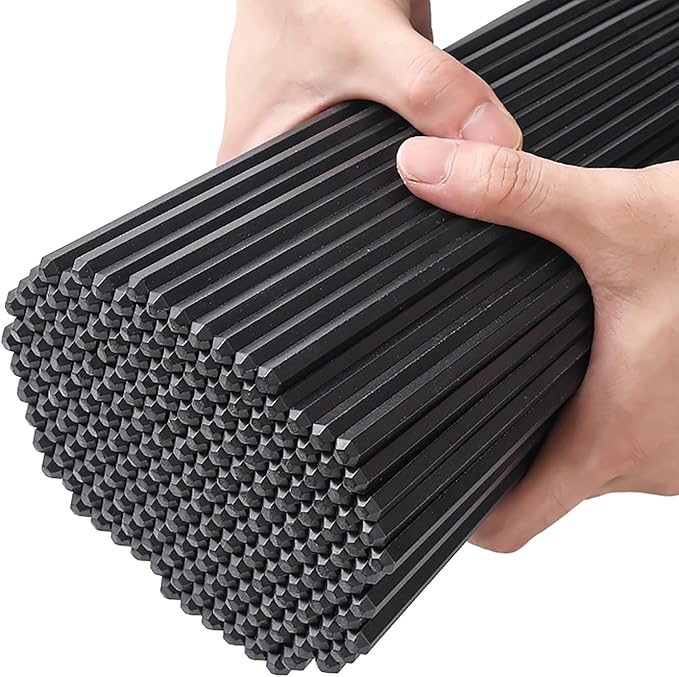 200 Pairs Hexagonal Fiberglass Sushi 24cm/9.4 Inch Dishwasher Safe Non-Slip Chopsticks,Japanese Style Black for Restaurant & Party.