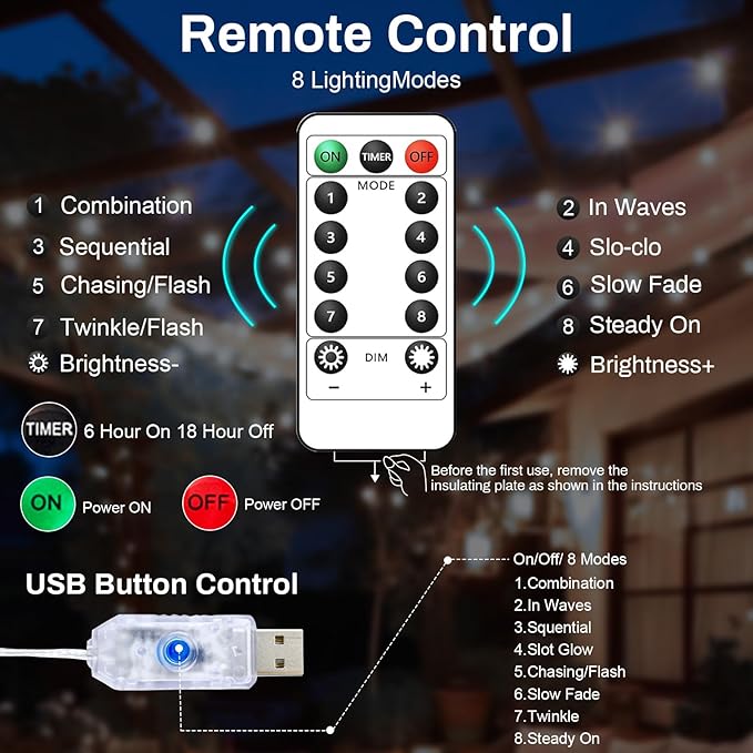 50LED Fairy Lights USB & Battery Powered, 16FT White Fairy String Lights with 8 Modes & Timer, Cuttable Copper Wire Waterproof Twinkle Light Indoor Outdoor for Bedroom Wedding Party Christmas Decor