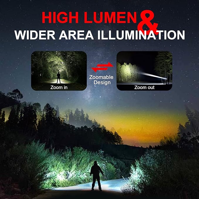 2 Pack Rechargeable Flashlight, Bright LED Flash Light, 5 Modes, Zoomable Small Torch with Clip, Waterproof, Flash Lights for Camping Essential Outdoor Home Emergency