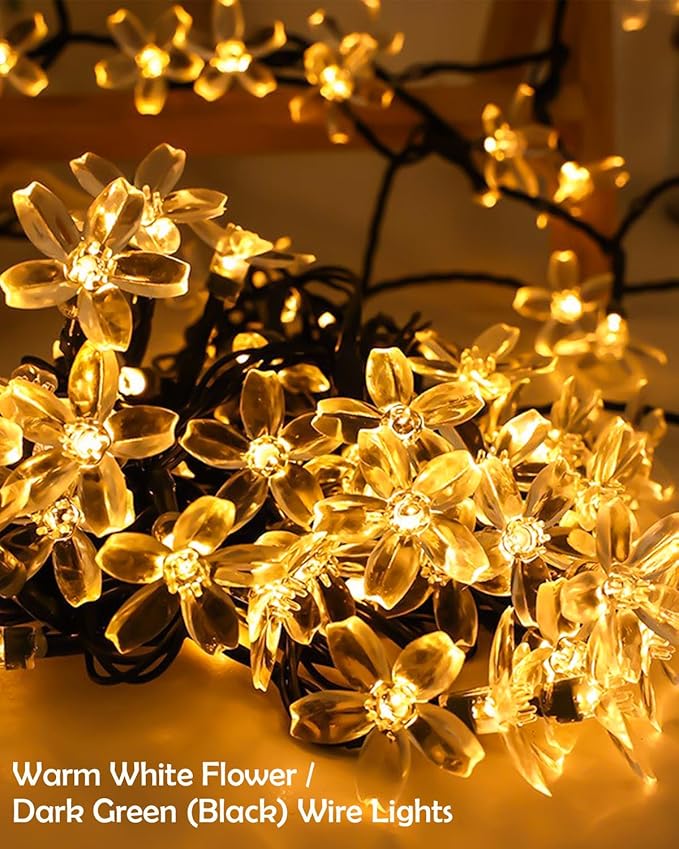 Cherry Blossom Fairy Flower String Lights Indoor Bedroom Decorations, 33ft 100 LED USB Plug in Decorative Floral Lamp for Christmas Tree Classroom Window Camping Vine Hanging (Warm White)