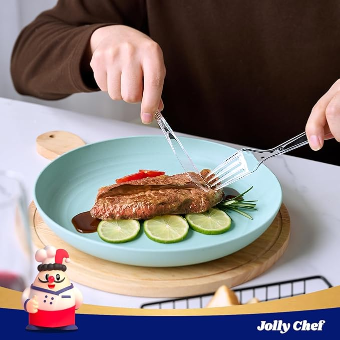 JOLLY CHEF 360 Count Heavy Duty Clear Plastic Silverware-180 Forks, 120 Spoons, 60 Knives, Heat Resistant Disposable Utensils Set, Clear Plastic Cutlery Set for Parties, Events, Everyday Use