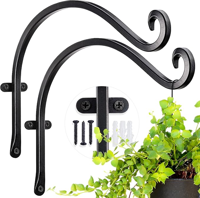 AJART Hanging Plant Hanger Outdoor: 12-Inch Bird Feeder Wall Hooks - Black Metal Plant Bracket Hook for Hanging Flower Baskets