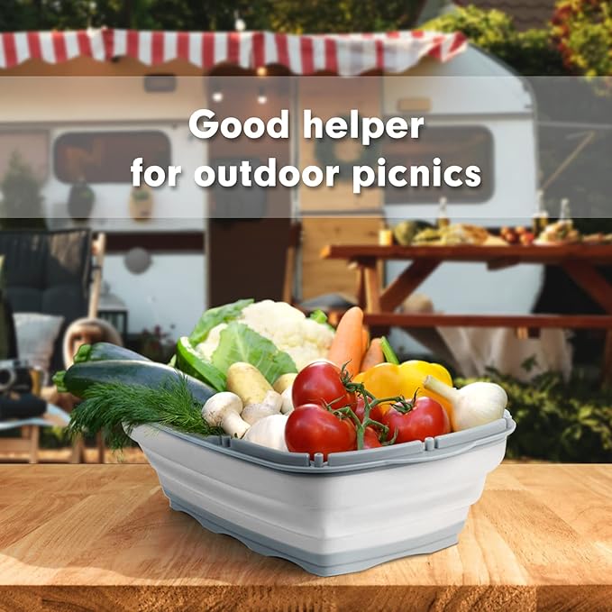 HI NINGER Collapsible Cutting Board with Colander, 9-In-1 Multi Chopping Board Kitchen Vegetable Washing Basket for Camping Gifts Camping Accessories for RV Campers