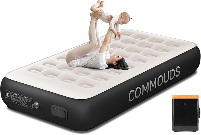 COMMOUDS Twin Air Mattress with Built-in Battery Powered Removable Pump, 13" High Inflatable Mattress, Portable Blow up Mattress, Air Bed for Camping, Home and Guest