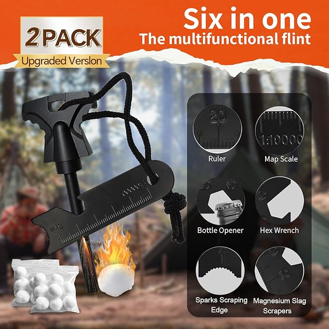 2PCS Magnesium Fire Starter with Striker, High Temp Magnesium Rod, Fire Starters for Survival Fire Steel Fero Rod, for Camping, Hiking and Emergency