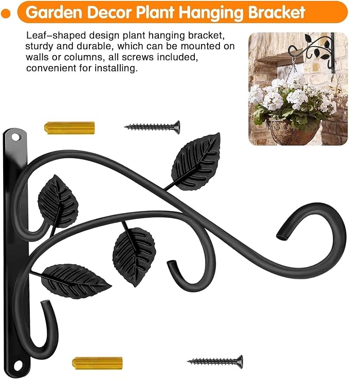 Hanging Plant Bracket, 2Pack 12 Inches Wall Mount Plant Hook, Rust-Resistant Decorative Metal Plant Hanger for Hanging Plant Flower Lantern Bird Feeder Wind Chimes