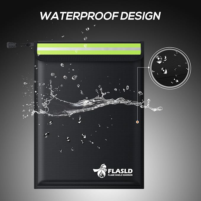 FLASLD Fireproof Document & Money Bags, Large Fireproof & Water Resistant Bag, Fireproof Folder Safe Bag for Cash, Valuables & Passport, with Silicone Coating & Zipper Closure (Document Bag-15x11”)