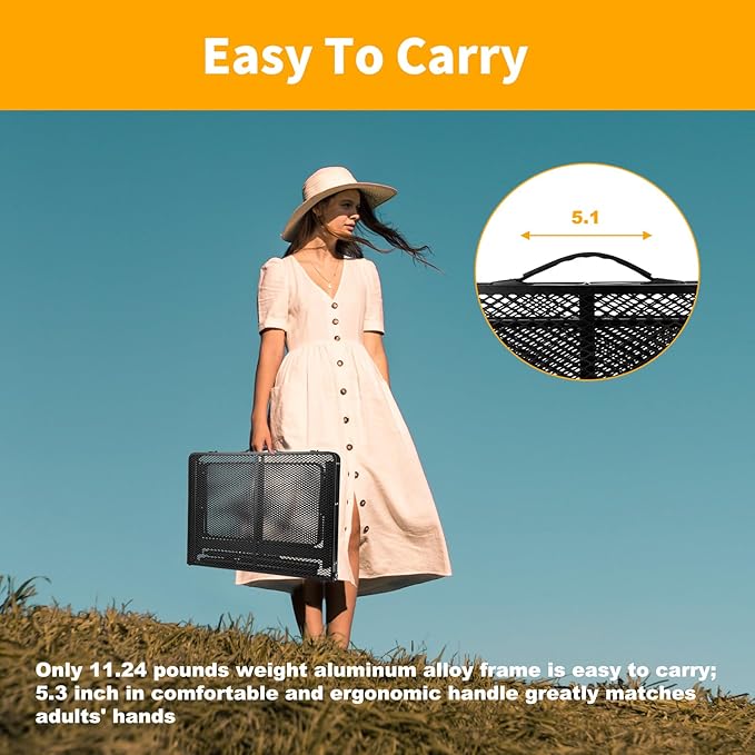 Grill Table 3FT+1.4 FT Folding Table with 2 Wing Panels with Mesh Desktop 2 Height Adjustable Portable Grill for Outdoor Indoor Beach BBQ Picnic Travel RV Black