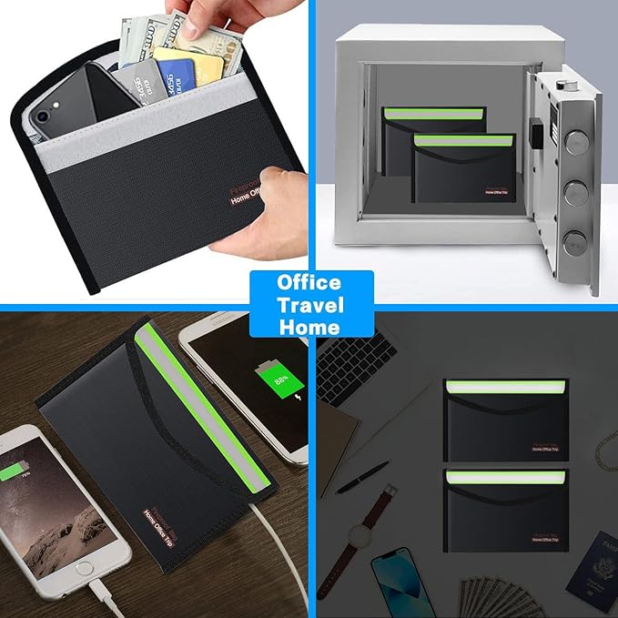 5"x8" Black Small Fireproof Bag Money Bag Home Office Travel Safe Storage Pouch for Document Cash Valuables Jewelry Mobile Power Supply Power Bank Lipo Battery (20 * 13cm)