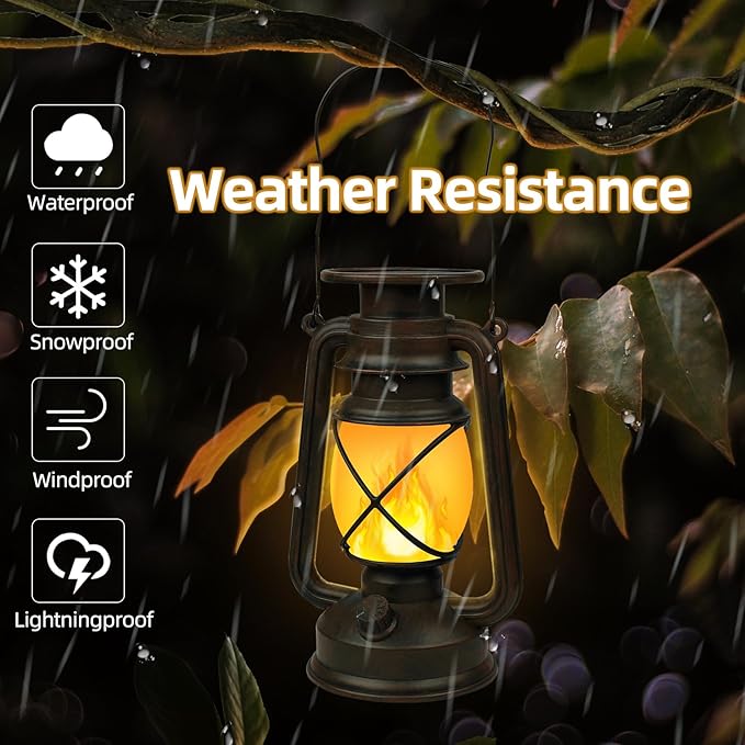 Richday Solar Lantern Outdoor Hanging, LED Vintage Flame Lantern,Solar Lights Dancing Flame,Waterproof Camping Lamps,Outdoor Indoor Decoration for for Table Patio Garden Yard Pathway Porch 2 Pack (2)
