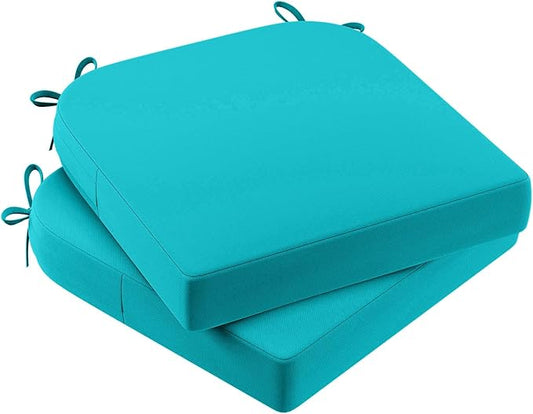 AAAAAcessories Outdoor Seat Cushions for Chairs, Waterproof, Fade-Resistant Patio Furniture Replacement Cushions, 17" x 16" x 2", Set of 2, Turquoise
