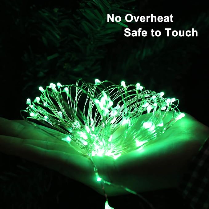 Blingstar USB Powered Fairy Lights, 2 Pack 33Ft 100 LED, Flexible Silver Wire, Mini String Lights for St. Patrick's Day/Halloween/Christmas Tree/Holiday Indoor Decoration, Green