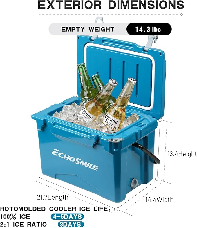 EchoSmile 25/30/35/40/60/75 Quart Rotomolded Cooler, Built to Stand up to The Rigors of The Journey
