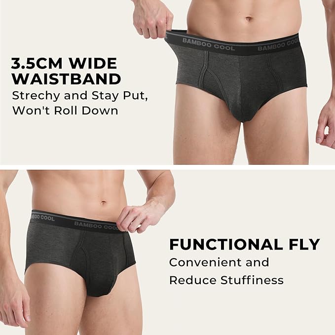 BAMBOO COOL Mens Breathable Soft Underwear Open-fly Classic Briefs, Tag-free