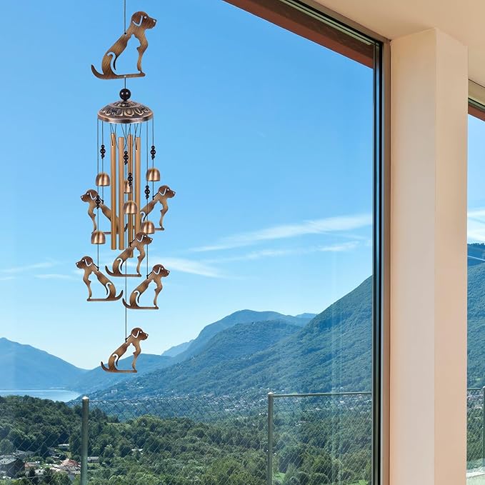 Bronze Dogs Wind Chimes for Home, Garden, Balconies, Rooms, Patio, Indoor, Outside Decor, Memorial Wind Bells, Retro Wind Catcher, Outdoor Blessing Wind Chime Gifts for Mom, Women, Grandma, Family