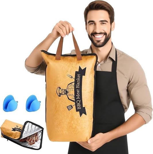 BBQ Blanket for Meat – 21-Inch Insulated Resting Bag for Brisket, Turkey, Pork Shoulder – 5-Layer Heat Retention, Wide Mouth with Handle – Grilling & Smoking Accessories, Gift for BBQ Lovers