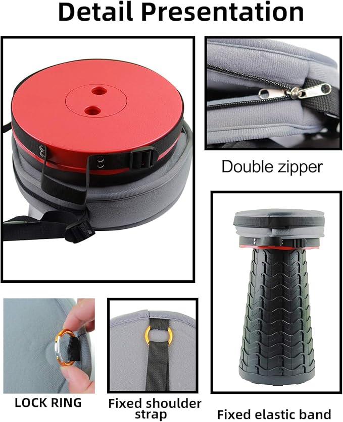 Deer's Life Portable Collapsible Stool with Cushion Pad, Retractable Folding Telescopic Camping Seat for Adults, Small Lightweight Sturdy Adjustable Stools for Travel,Kitchen,Garden,Fishing