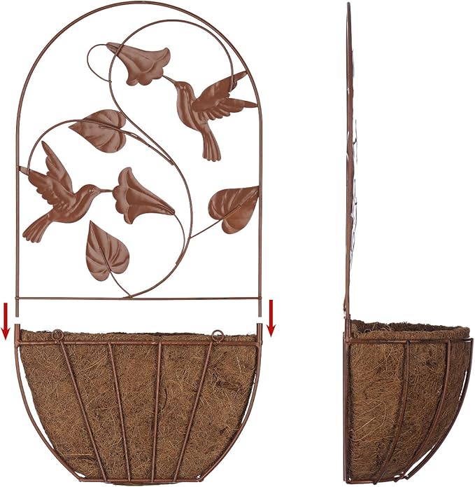 BAYN 2PKs Wall Hanging Planter Decor Art with Hummingbirds, Metal Wall Mounted Planters Indoor Outdoor Wall Planter for Succulent Herb Home Garden Yard