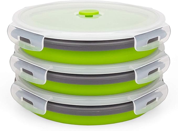 CARTINTS 1200ml Large Collapsible Meal Prep Containers, Reusable Silicone Food Storage Containers, Stackable Fridge Storage Containers, With Leakproof Lids, Microwave and Freezer Safe, Green