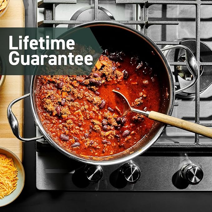 HexClad Hybrid Nonstick 8-Quart Stockpot with Tempered Glass Lid, Stay-Cool Handles, Dishwasher-Friendly, Oven-Safe Up to 900°F, Induction Ready, Compatible with All Cooktops