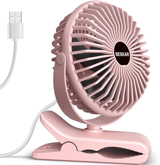 BESKAR Small Clip on Fan, 3 Speeds USB Fans with Strong Airflow, Clip & Desk Fans USB Plug in with Sturdy Clamp - Ultra Quiet operation Fan for Office Dorm Bedroom Stroller